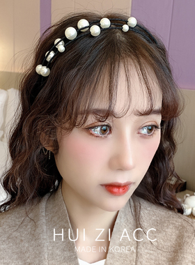 Ins珍珠仙黑色头饰韩国气质淑女法师高级发箍简约细头箍复古压发