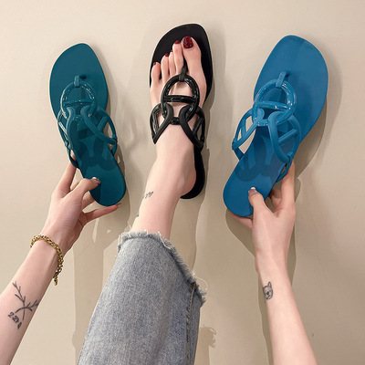 新款平底人字拖鞋网红欧美