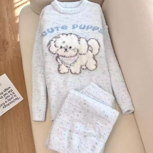 【彩点小狗崽】可爱加厚睡衣女半边绒冬季毛茸茸保暖家居服可外穿