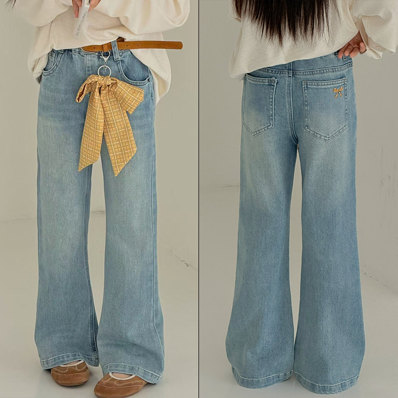 大E小e童装2026春季新款女童时尚显瘦微喇牛仔裤中大童长裤89910