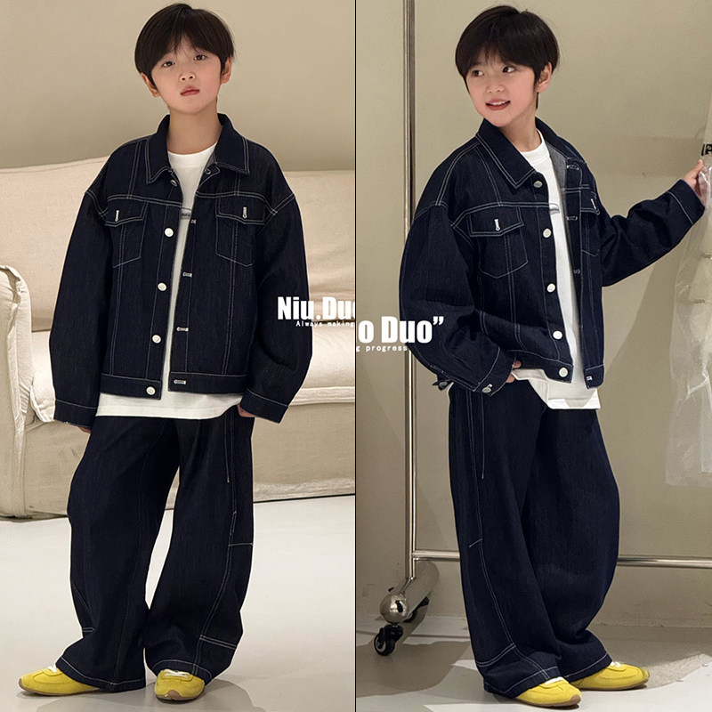 牛哆哆童装2026春季新款男女中大童韩版牛仔衬衫套装两件套95525