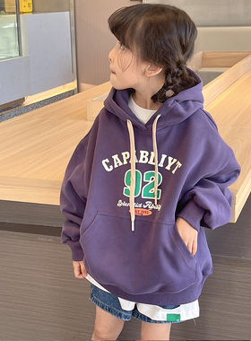 大E小e童装冬季新款字母做旧加厚男女童一体绒连帽卫衣27083