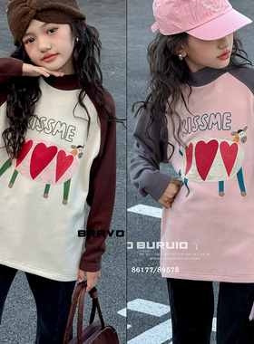 布芮欧童装冬新款女童韩版爱心半高领暖姜绒恒温打底衫86177