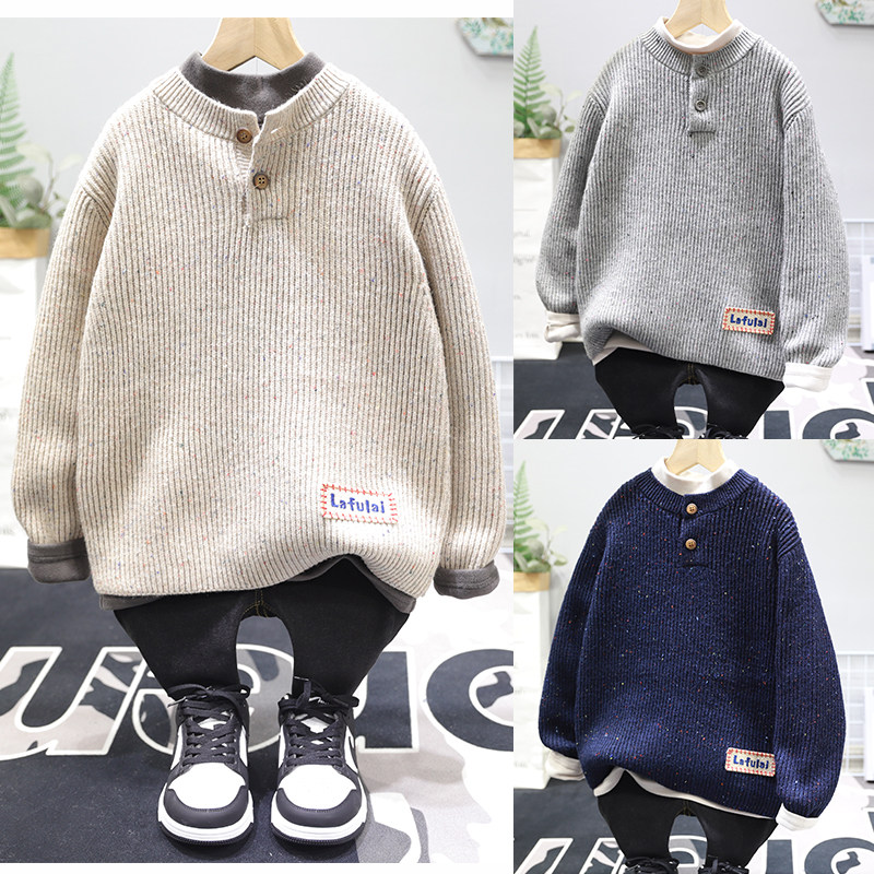 啦芙莱童装2025秋冬新款男女中大童韩版百搭圆领点子针织毛衣6537