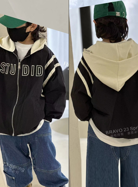 布芮欧童装春装新款字母刺绣男女童连帽外套中大童夹克72271