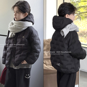 啦芙莱2025冬新款 男女童简单格子压花轻薄连帽羽绒服校服神器3579