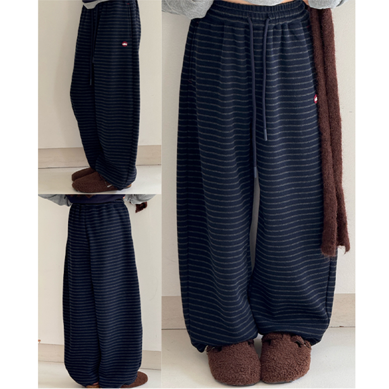 阳光爱橦童装2025冬季新款男女童针织裤儿童条纹裤子加绒加厚5125
