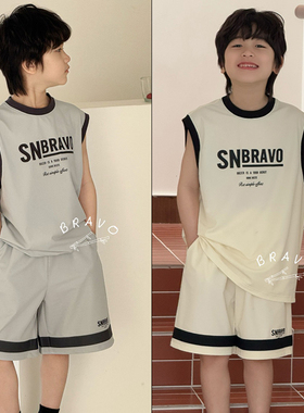 布芮欧童装2025夏季男女童背心T恤中裤儿童吸湿凉感运动套装56128