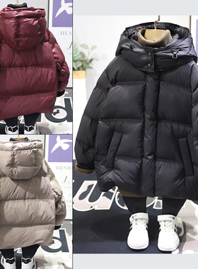 啦芙莱童装2024冬新款男女中大童90白鸭绒连帽纯色羽绒服外套9563