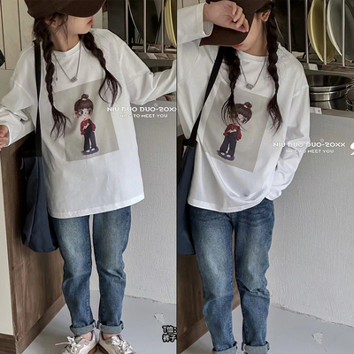 牛哆哆卡通圆领套头长袖洋气T恤