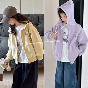 童乐鱼童装 新款 女童刺绣卡通卫衣开衫 中大童连帽外套6927 2025秋季