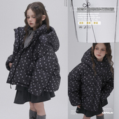 啦芙莱童装 2025冬新款 女童中大童90白鸭绒连帽碎花羽绒服外套3580