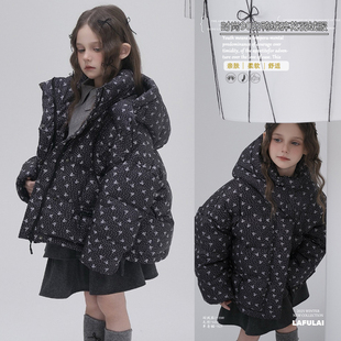啦芙莱童装2025冬新款女童中大童90白鸭绒连帽碎花羽绒服外套3580