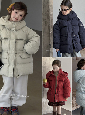 啦芙莱童装2025冬季新款女童中大童韩版中长款连帽羽绒服外套3707