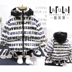 啦芙莱童装2023冬款三防90白鸭绒字母带帽羽绒服男女童外套潮6099