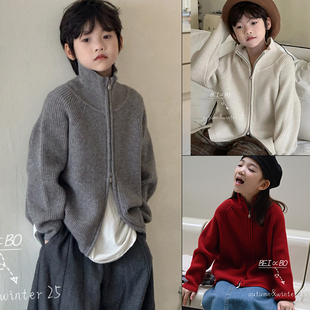 男女童毛衣外套1720 儿童慵懒风高领拉链针织开衫 贝柏童装 2025冬季