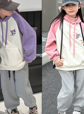 牛哆哆童装冬季新款女童韩版拼色卡通一体绒连帽卫衣潮36780