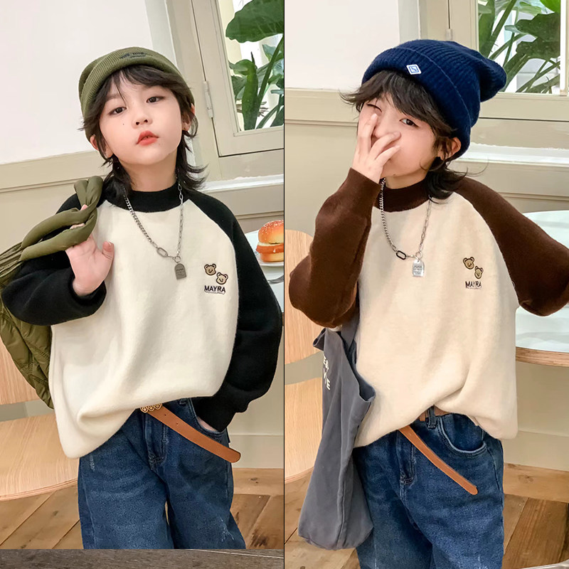 大e小e童装2022冬刺绣小熊儿童水貂绒针织衫男女童保暖毛衣82370