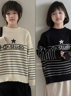 G+童装2025冬季新款男女童洋气条纹针织衫儿童长袖圆领毛衣52830