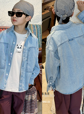 布芮欧童装2024春新款韩版时尚男女童柔软牛仔衬衫儿童上衣89620