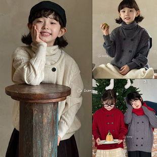 G+童装2024冬新款女童中大童高领针织毛衣+双排扣背心两件套6877