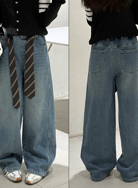 天依角童装2025秋冬新款男女童洋气抓绒牛仔裤中大童直筒裤25078