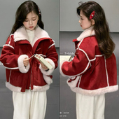 童装 2025冬季 新款 女童年服韩版 红色皮毛一体保暖毛毛外套81729