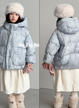 牛哆哆童装2025冬新款女童中大童工装风90白鸭绒羽绒服外套65111