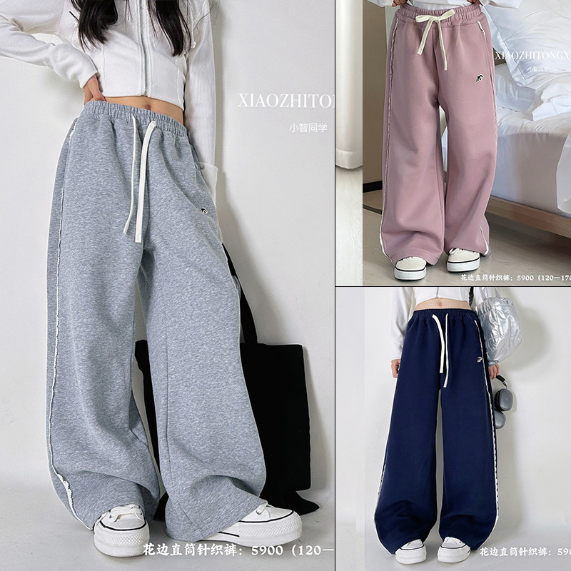 品牌童装秋季新款女童中大童时尚蕾丝花边针织阔腿卫裤潮5900