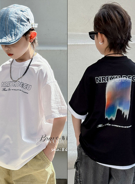 布芮欧童装夏新款儿童ins潮彩色印花短袖T恤中大童上衣86271