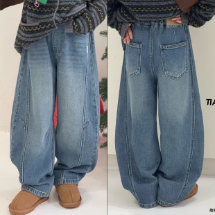 2026春季 儿童老爹裤 新款 弯刀裤 25323 男女童百搭牛仔裤 天依角童装