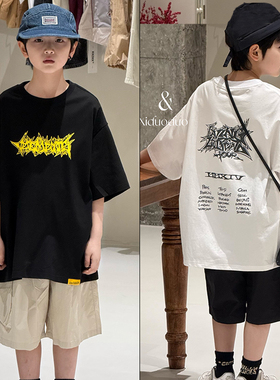 玺哆哆童装2025夏新款男女童潮酷字母印花短袖T恤中大童上衣60553