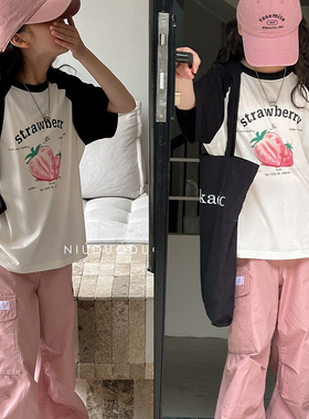 牛哆哆童装2024夏季新女童韩版卡通草莓印花时尚短袖T恤上衣63375