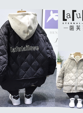 啦芙莱童装24冬新款男女中大童90白鸭绒轻薄假两件羽绒服外套3631