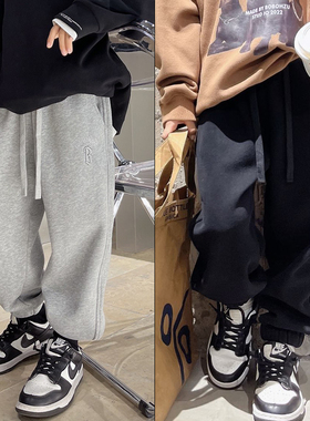 壹咔豆童装冬季刺绣卫裤儿童一体绒针织裤男女童束脚裤202865