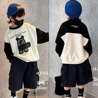 孩子画的画卡通撞色卫衣套头衫