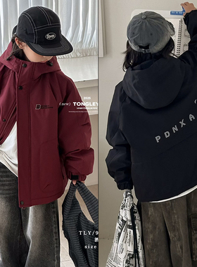 童乐鱼童装2025冬季儿童夹棉袄加厚连帽外套男女童冲锋棉服9706