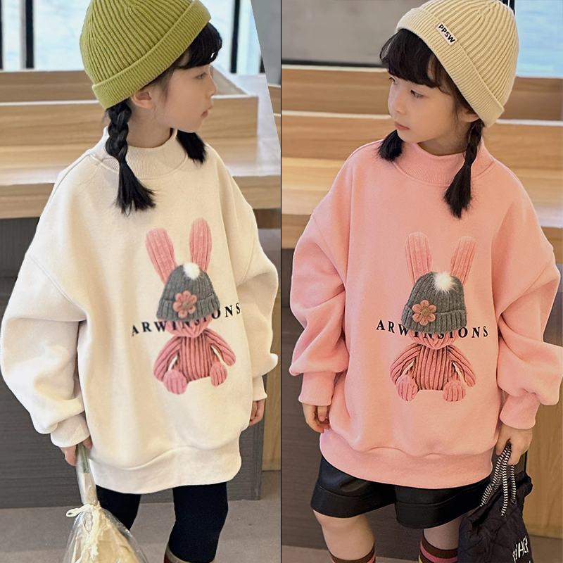 大E小e童装冬新款韩版卡通小兔子男女童一体绒儿童卫衣潮9022