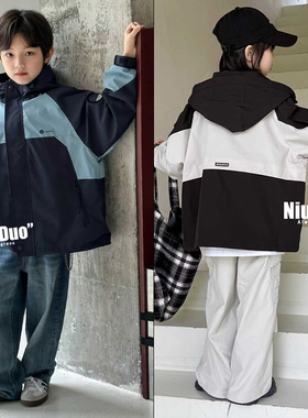 牛哆哆童装2025秋季儿童拼色风衣夹克男女童冲锋衣连帽外套69152