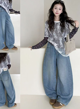 天依角童装2026春季新款女童中大童弯刀裤显瘦阔腿牛仔裤潮18081