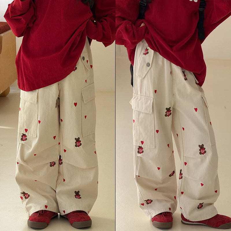 大E小e童装2026春季新款女童小爱心刺绣时尚工装裤宽松休闲裤9320,童装/婴儿装/亲子装,裤子,淘宝优惠券,粉丝福利购,淘宝优惠卷