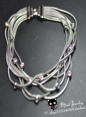 银色未来感多层缠绕手链pu辣妹