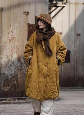 疯子张24冬款宽松立领休闲复古中长款外套棉衣#08406