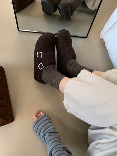 211加绒加厚呢子勃肯鞋内增高3cm面包懒人休闲鞋子潮英伦风单鞋潮