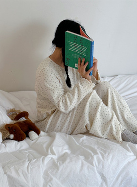 老粉BI入韩国进口纯棉螺纹睡衣套装女秋季宽松短袖长裤家居服