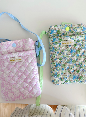 韩国自制多用途收纳袋手机包笔袋纯棉碎花斜挎小包