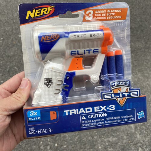 孩之宝nerf软弹枪精英三炮迷你Triad EX-3凌鹰软弹发射器jolt橙机