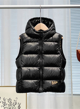 秋冬儿童黑金羽绒服连帽马甲白鸭绒保暖男童女童宝宝外穿加厚