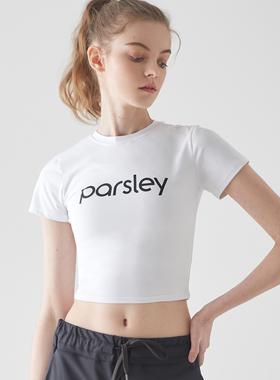 现货韩国Parsley CROP T-SHIRT欧芹速干瑜伽超轻薄运动修身短袖女