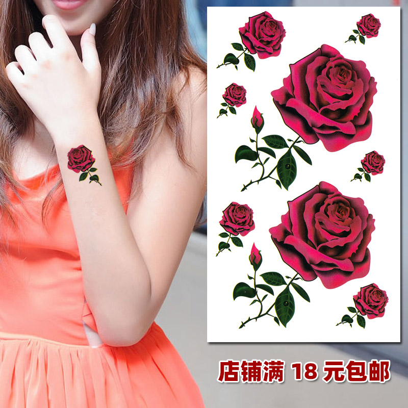 红玫瑰花纹身贴防水持久
